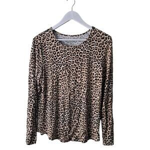Chicos Womens Brown & Black Leopard Animal Print Stretch Long Sleeve Top - Siz 8